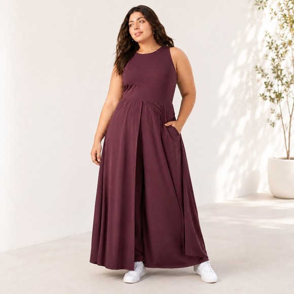 HALARA Pants - Halara Breezeful Sleeveless Quick Dry Overlay Jumpsuit with Pockets XL Burgundy